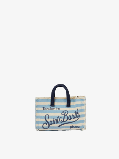 Mc2 Saint Barth Phone Holder Bag With Striped Print In Sky