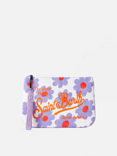 Mc2 Saint Barth Parisienne Terry Pochette With Violet And Orange Daisy Print In Pink