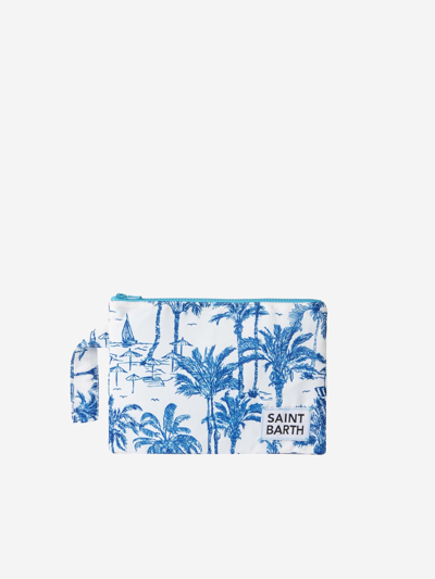 Mc2 Saint Barth Pareasy Nylon Pochette With Toile De Jouy Print In White