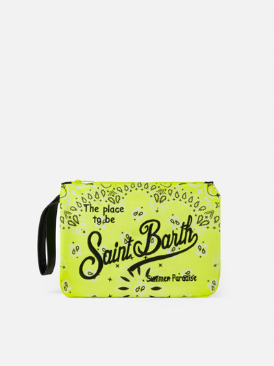 Mc2 Saint Barth Parisienne Canvas Pochette With Bandanna Print In Fluo