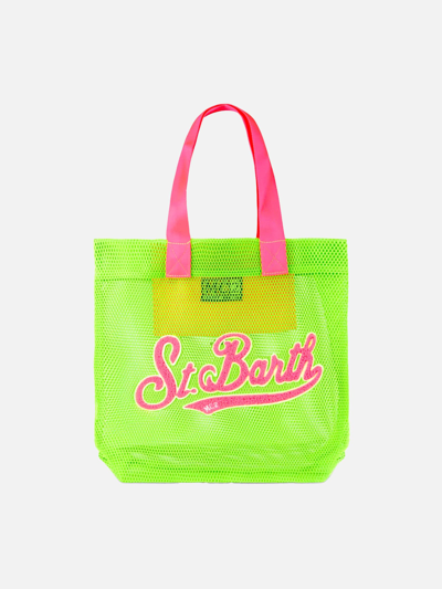 Mc2 Saint Barth Mesh Green Shopper Bag With Front Terry Patch In Fluo