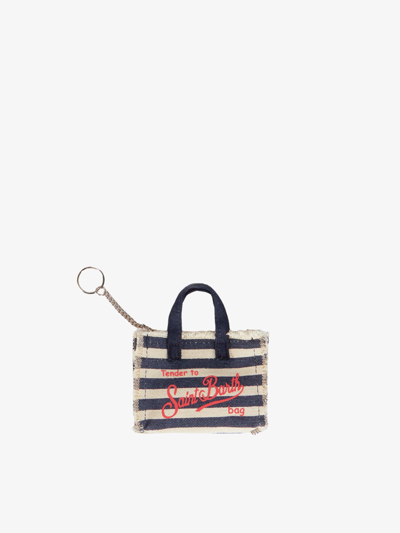 Mc2 Saint Barth Canvas Key Holder With Blue Striped Print