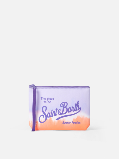 Mc2 Saint Barth Aline Scuba Pochette With Lilac And Orange Print In Pink
