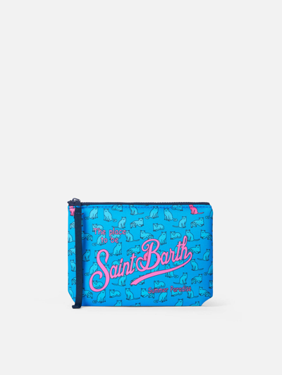 Mc2 Saint Barth Aline Scuba Pochette With Cats Print In Blue