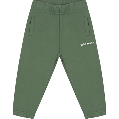 Palm Angels Green Trousers For Babykids With Logo