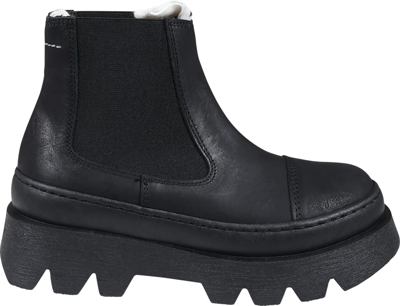 Mm6 Maison Margiela Black Ankle Boots For Kids With Logo