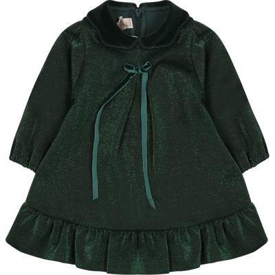 LA STUPENDERIA GREEN DRESS FOR BABY GIRL WITH BOW