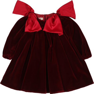 La Stupenderia Burgundy Dress For Baby Girl With Bows In Bordeaux