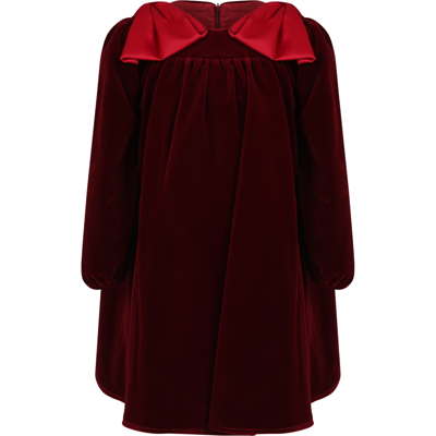 La Stupenderia Kids' Burgundy Dress For Girl With Bows In Bordeaux