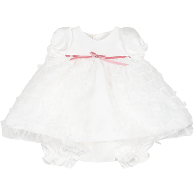 La Stupenderia Babies' Vestito Bianco Per Neonata Con Fiocco In White