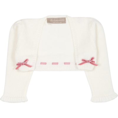 La Stupenderia White Cardigan For Baby Girl With Bows