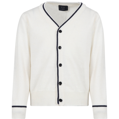 Fay Kids' Ivory Cardigan For Boy With Logo In Bianco