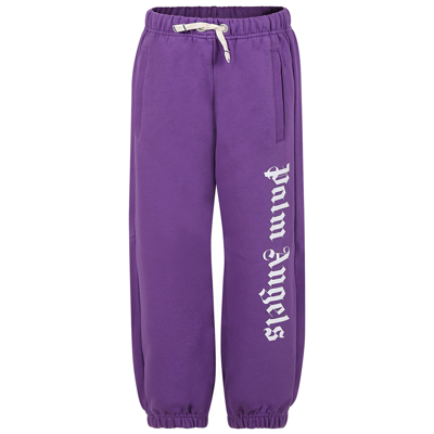 Palm Angels Kids' Logo Cotton Jersey Sweatpants In Purple