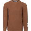 Msgm Brown Sweater For Boy With Logo In Beige