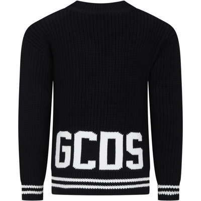 Gcds Mini Kids' Black Sweater For Boy With Logo