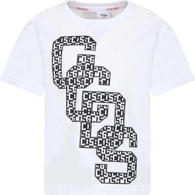 Gcds Mini Kids' White T-shirt For Boy With Logo