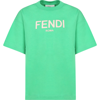 FENDI GREEN T-SHIRT WITH LOGO FOR KIDS