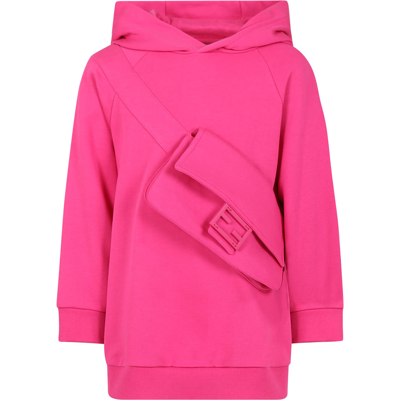 Fendi Kids' Fuchsia Sweatshirt With Baguette For Girl In Gray