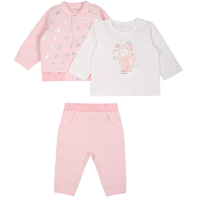 Karl Lagerfeld Kids' Pink Sports Suit For Newborn