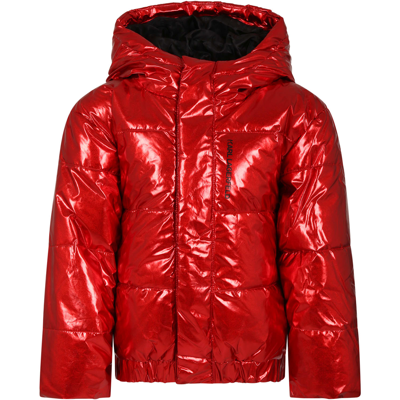 Karl Lagerfeld Kids' Red Duvet For Girl With Hood And Logo