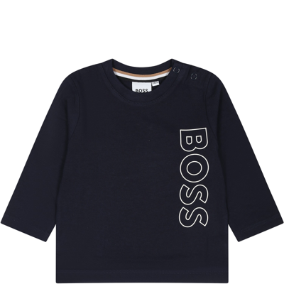 Hugo Boss Kids' Blue T-shirt With Logo For Baby Boy