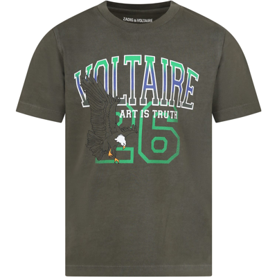 Zadig &amp; Voltaire Kids' Green T-shirt With Eagle For Boy