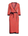Elisabetta Franchi Woman Midi Dress Tomato Red Size 4 Cotton, Polyamide