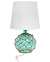Lalia Home Laila Home Buoy Rope Nautical Netted Coastal Ocean Sea Glass Table Lamp With White Fabric Shade In Blue