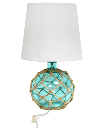 Lalia Home Laila Home Buoy Rope Nautical Netted Coastal Ocean Sea Glass Table Lamp With White Fabric Shade In Aqua