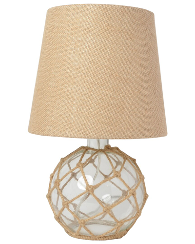 Lalia Home Laila Home Buoy Rope Nautical Netted Coastal Ocean Sea Glass Table Lamp With Burlap Fabric Shade In Clear