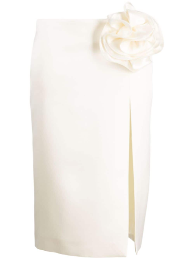 Magda Butrym 3d Flower Silk Midi Skirt In Neutrals