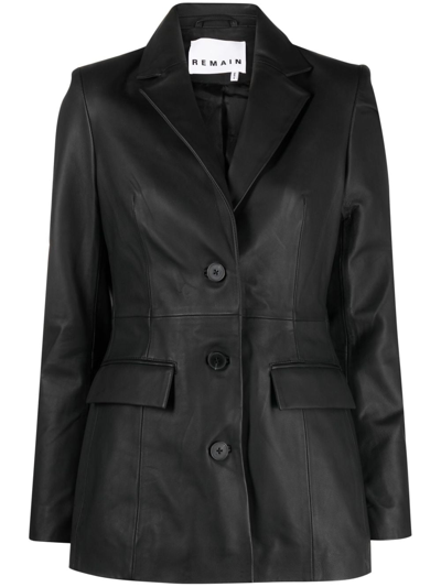 Remain Birger Christensen Usana Fitted Leather Blazer In Black