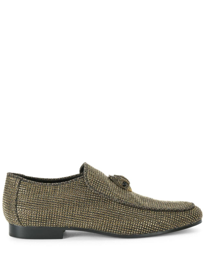 Kurt Geiger London Mens Dark Brown Hugh Eagle-embellished Herringbone Woven Loafers