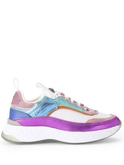 Kurt Geiger London Womens Metal Comb Kensington Metallic Colour-blocked Leather And Mesh Low-top Tra In Multi-coloured