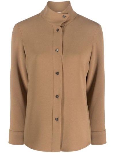 Alberto Biani High-neck Buttoned Cardigan In Brown