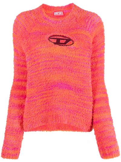 Diesel Logo-plaque Towelling-finish Jumper In Pink