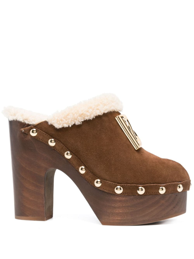 Dolce & Gabbana Shearling Mules With Wood Heel 12cm In Brown