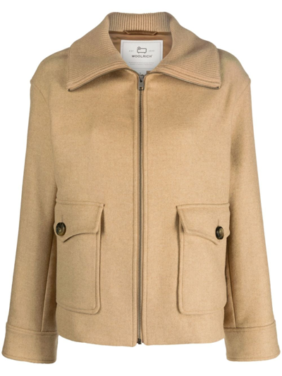 Woolrich Zip-up Ribbed-collar Jacket In Neutrals