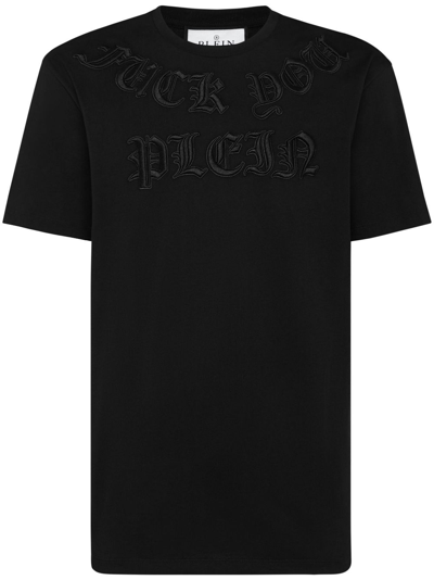 Philipp Plein Gothic Logo-patch T-shirt In Black