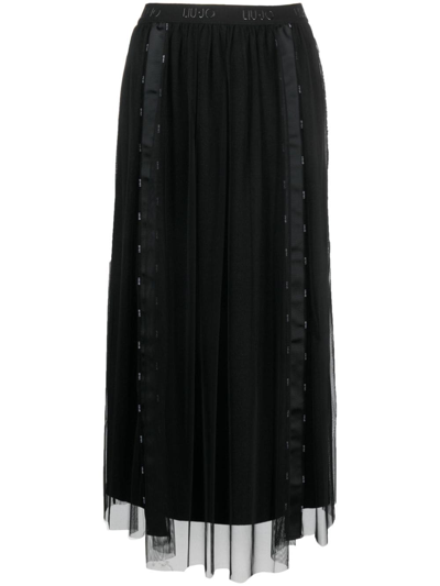 Liu •jo High-waist Tulle Maxi Skirt In Black