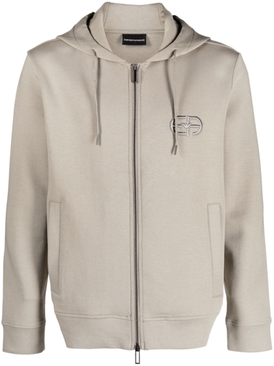 Emporio Armani Logo-embroidered Drawstring Hoodie In Grey