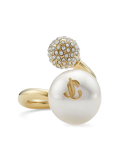 Jimmy Choo Women's Auri Goldtone, Crystal & Imitation Pearl Cuff Ring
