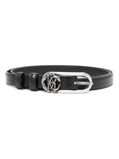 Roberto Cavalli Logo-buckle Leather Belt In Black