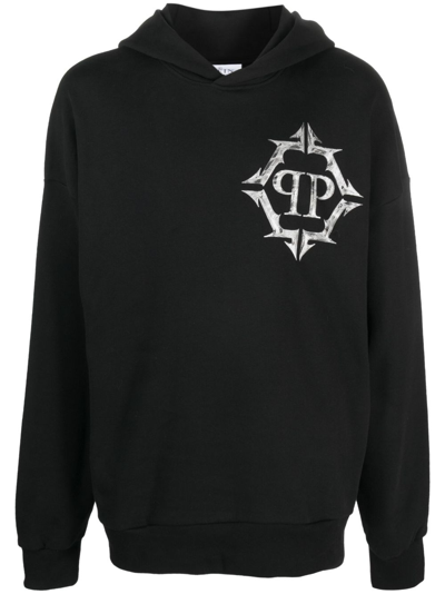 Philipp Plein Chrome Logo-print Hoodie In Black