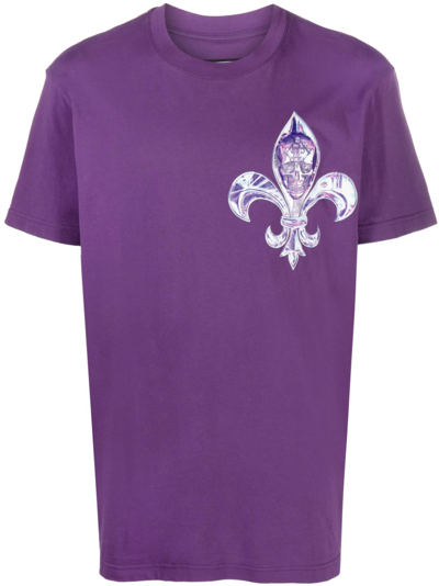 Philipp Plein Skull-print Cotton T-shirt In Purple