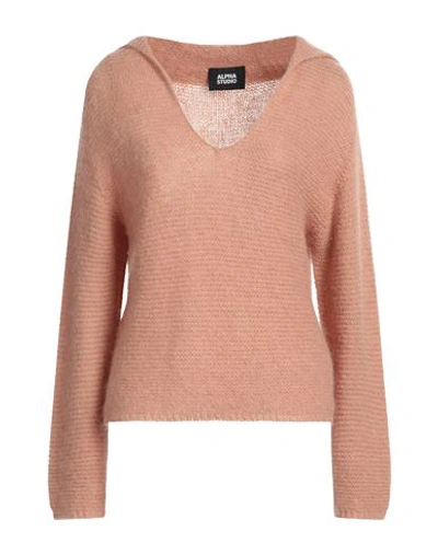 Alpha Studio Woman Sweater Light Brown Size 10 Polyamide, Mohair Wool, Wool In Beige