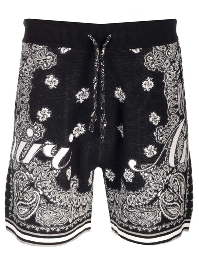 Amiri Paisley Printed Ribbed Shorts In Black