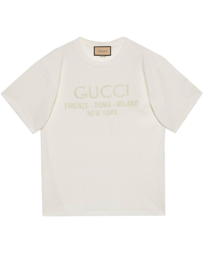 Gucci Kids' Neutral Logo-embroidered Cotton T-shirt In White