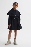 Reiss Kids' Rose - Navy Junior Wool Shoulder Cape Coat, Uk 7-8 Yrs