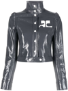 Courrèges Reedition Cropped Coated Cotton-blend Jacket In Steel Grey